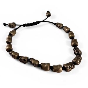 Unbranded Skull Bead Bracelet Unisex OS Bronze Good Gothic Biker Adjustable Cord